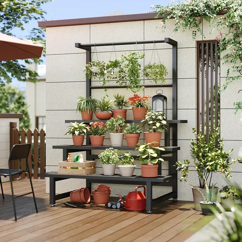 Outdoor Furniture Black - Tiered Display Plant Rack Shelf Universal