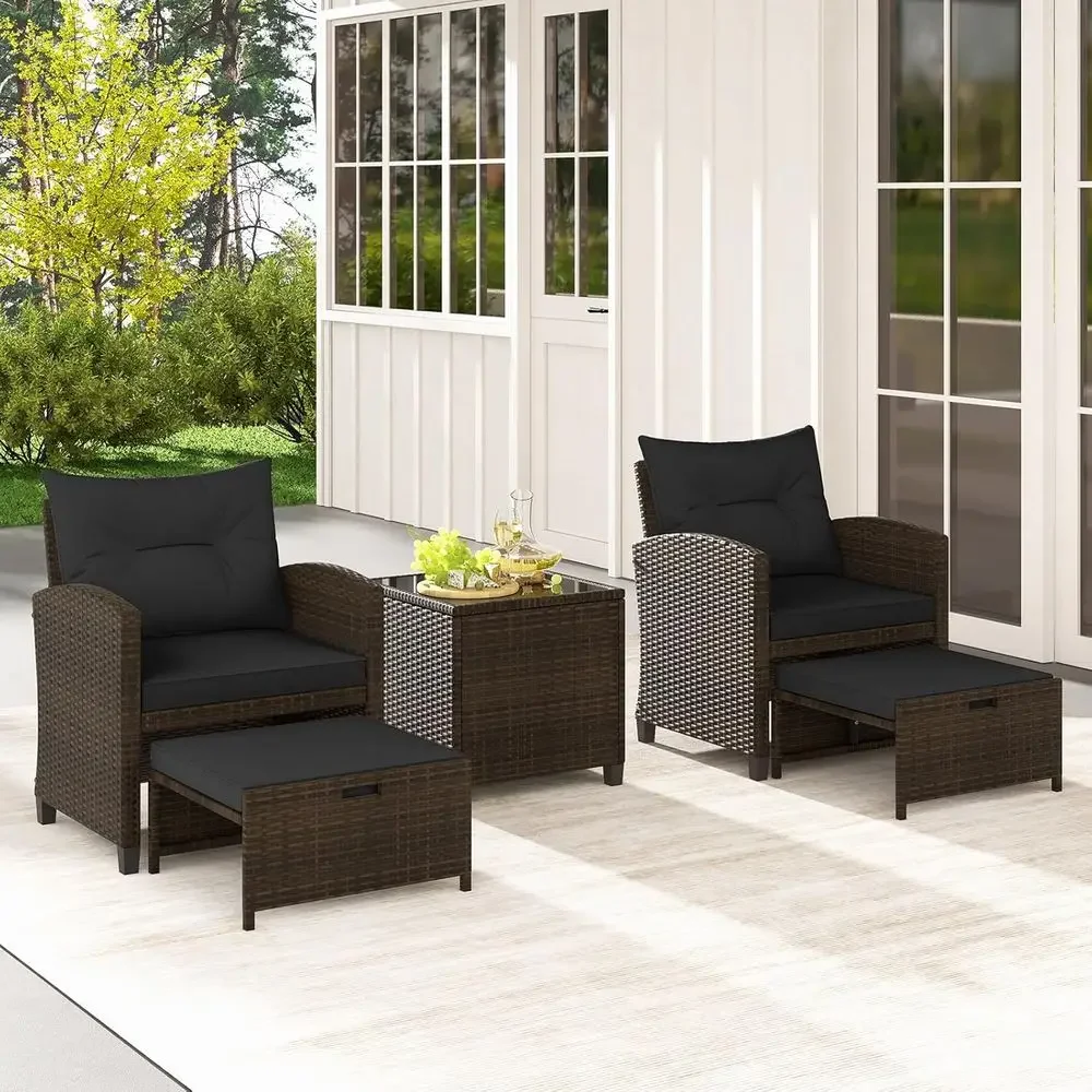 Outdoor Furniture Black - 5-Piece Outdoor Rattan Furniture Set with
