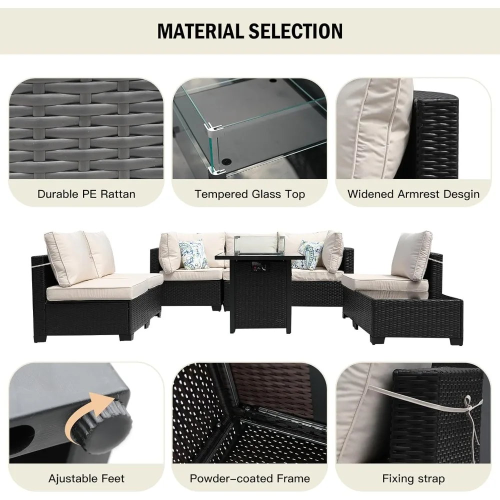 Outdoor Furniture Set With Fire Pit - 8-Piece Patio Furniture Rattan Wicker Outdoor
