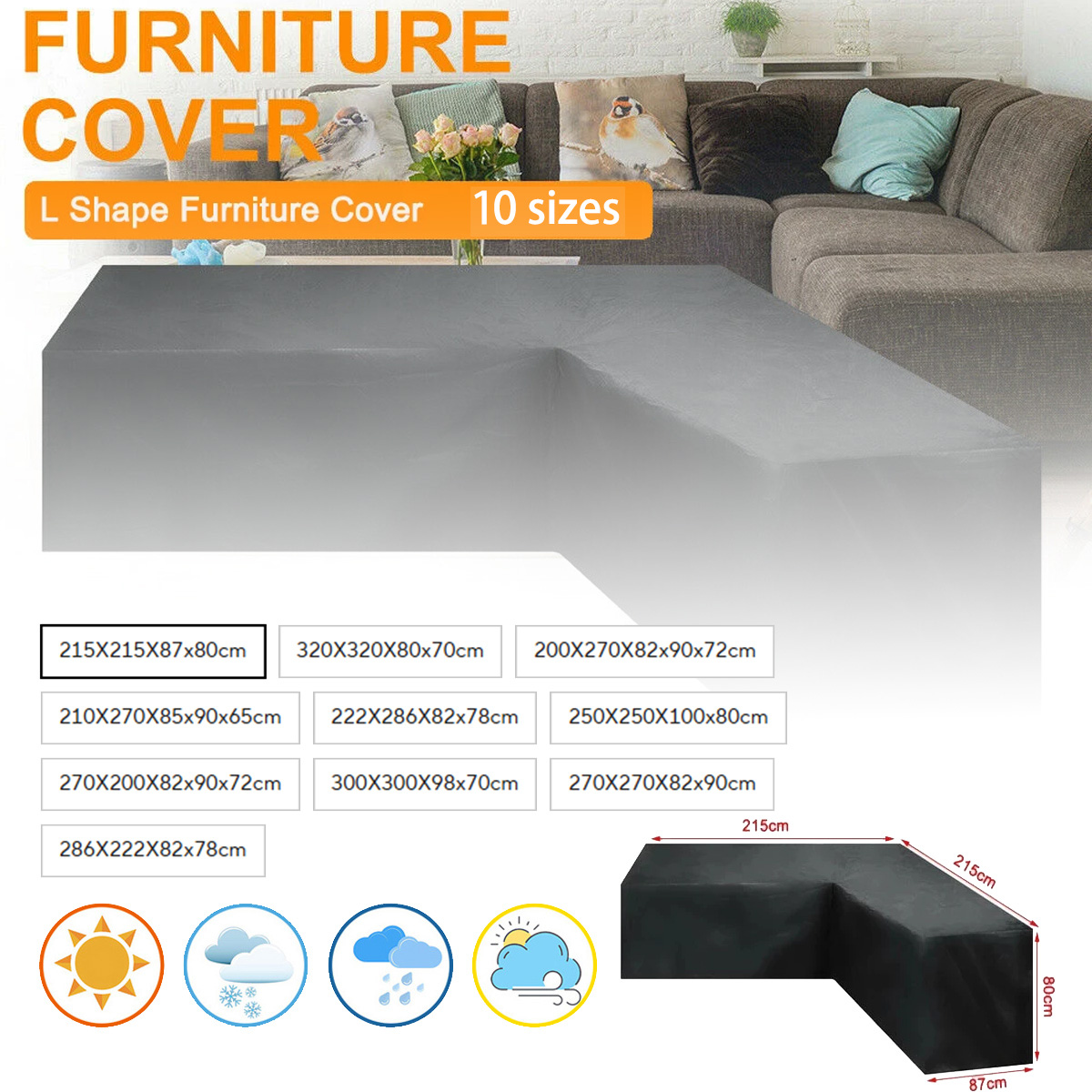 Outdoor Furniture Black - L Shape Furniture Waterproof Cover Outdoor