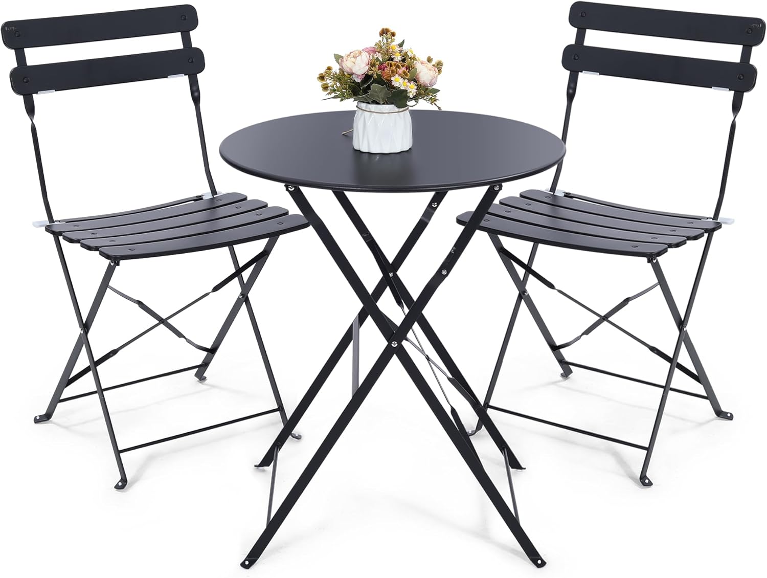 Outdoor Furniture Black - Space-saving black 3-piece foldable outdoor bistro