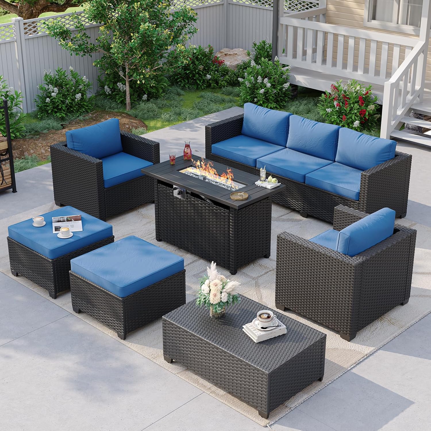Navy Blue Outdoor Sectional So - огляд і ціна Outdoor Furniture Set With Fire Pit