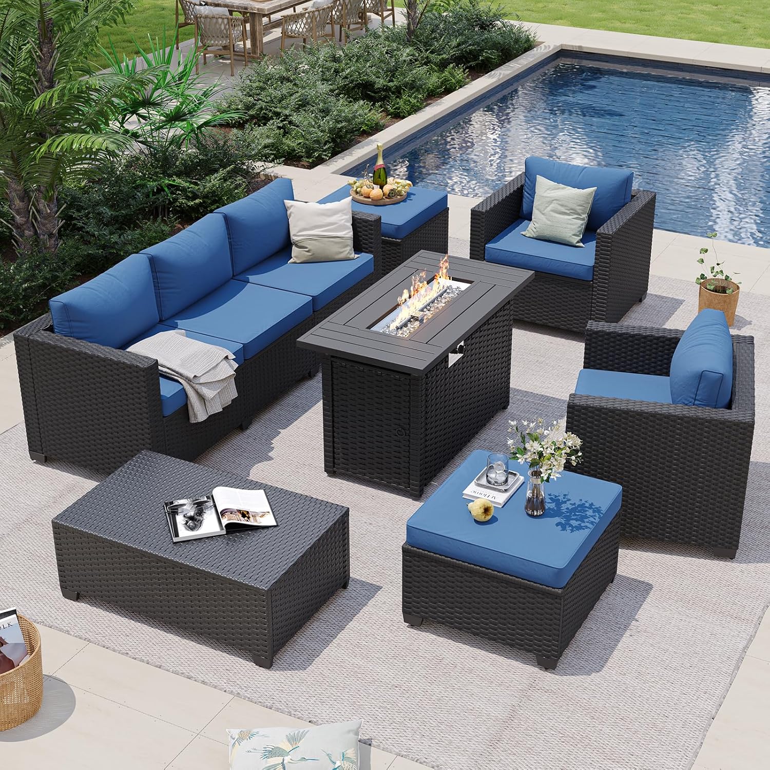 Navy Blue Outdoor Sectional So - огляд і ціна Outdoor Furniture Set With Fire Pit
