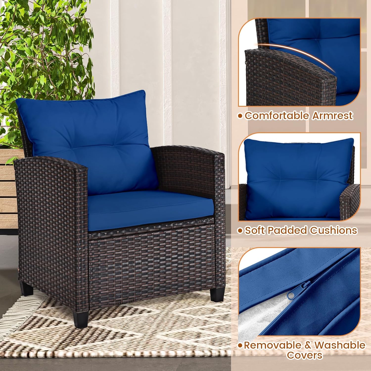 Navy blue rattan wicker 3-piec - огляд і ціна Outdoor Furniture Weatherproof